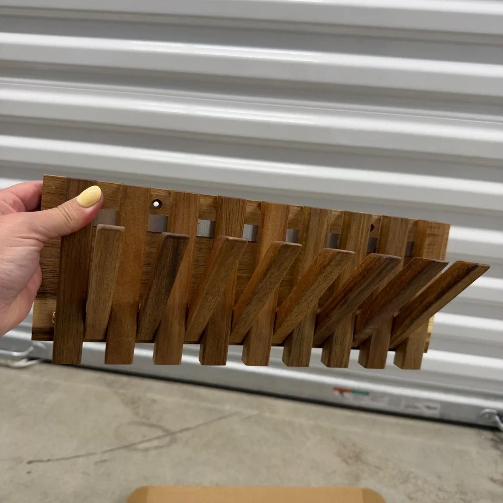 Handmade Wooden Wall Mount Coat Rack Foldable Piano Style Space Saving Brown